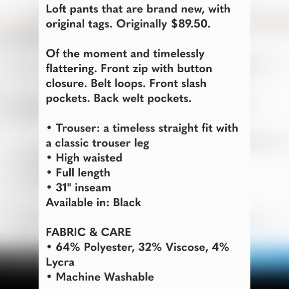 NEW LOFT High Waist Trouser Black Seasonless Classic Straight Wide Leg Preppy - Picture 14 of 16